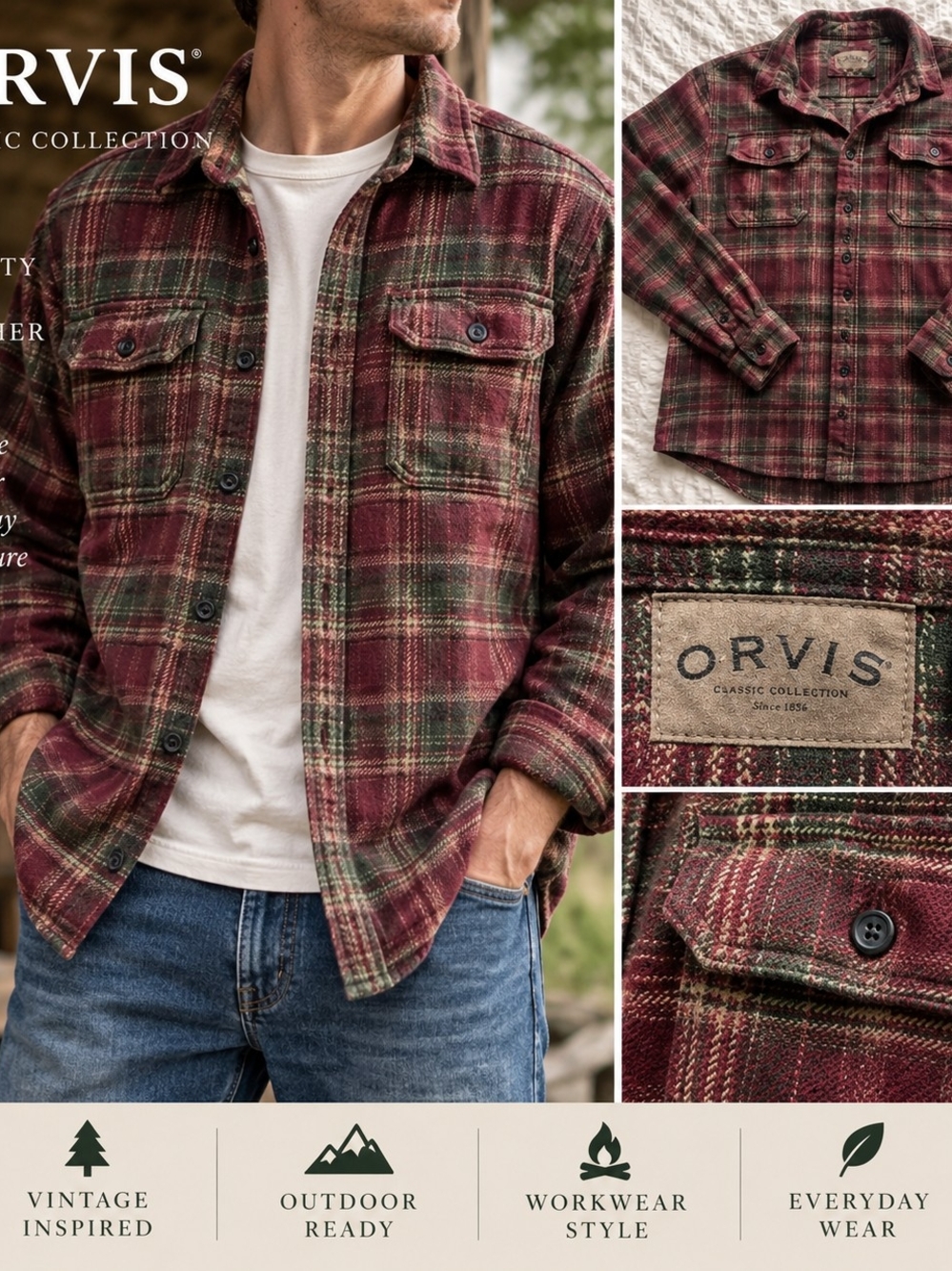 Orvis Classic Collection Plaid 4 Pocket Flannel Shirt Men’s L